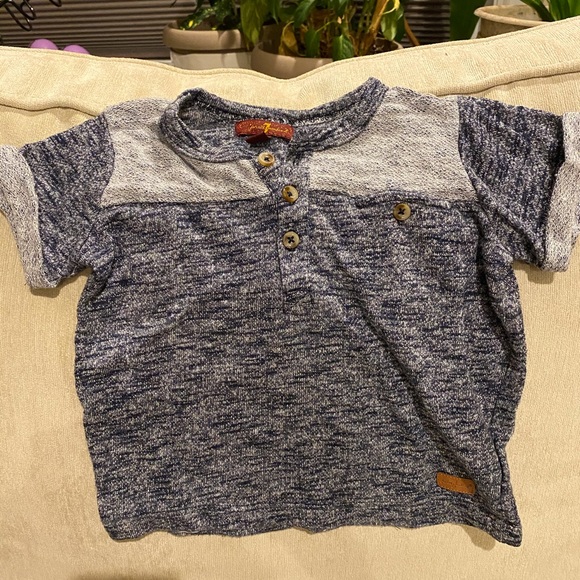 7 For All ManKind Boy Marble Blue Short/ Shirt set - Picture 9 of 11